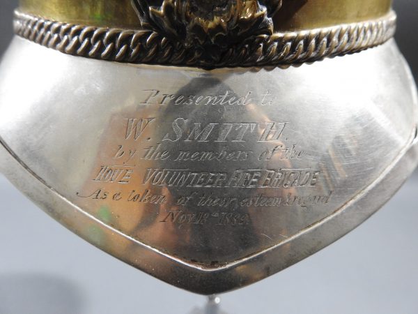 British Presentation Fire Helmet dated 1889 - Image 4