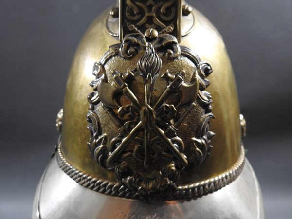 British Presentation Fire Helmet dated 1889 - Image 11