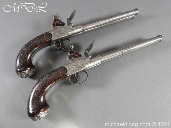 A Pair of 54 Bore Double Barrelled Flintlock Pistol by Grice 1778