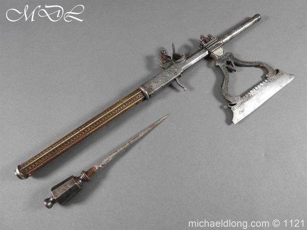 michaeldlong.com 23225 600x450 Indian Combination Weapon Flintlock Axe and Dagger