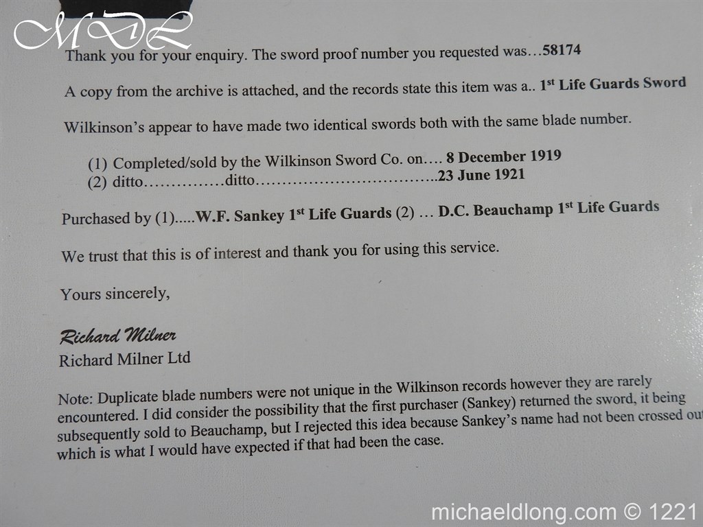 1st Life Guards Officer’s Sword by Wilkinson - Image 4