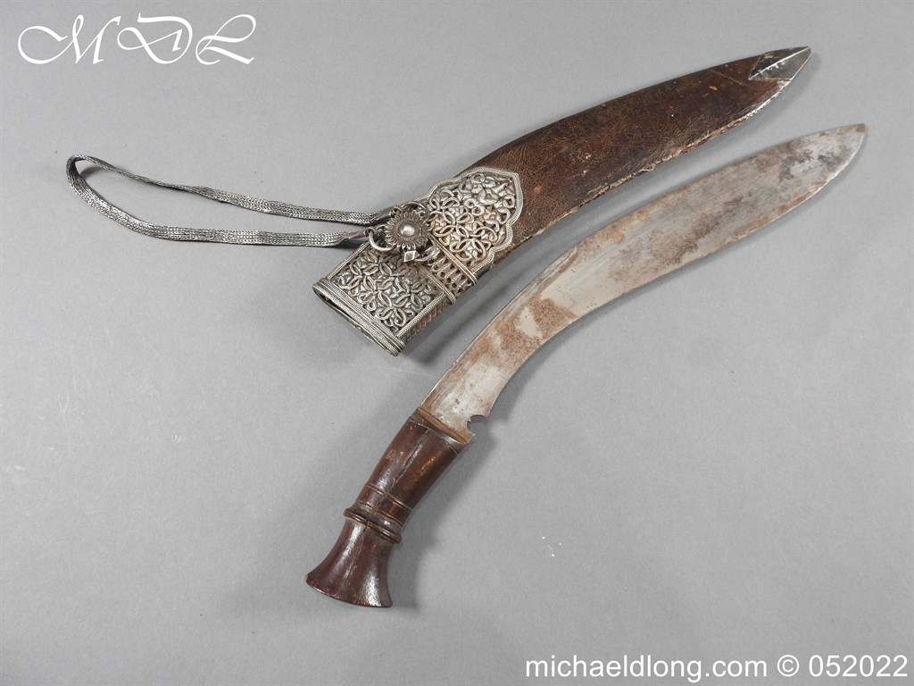 19th century Kukri or Khukuri with Silver Mounted Scabbard