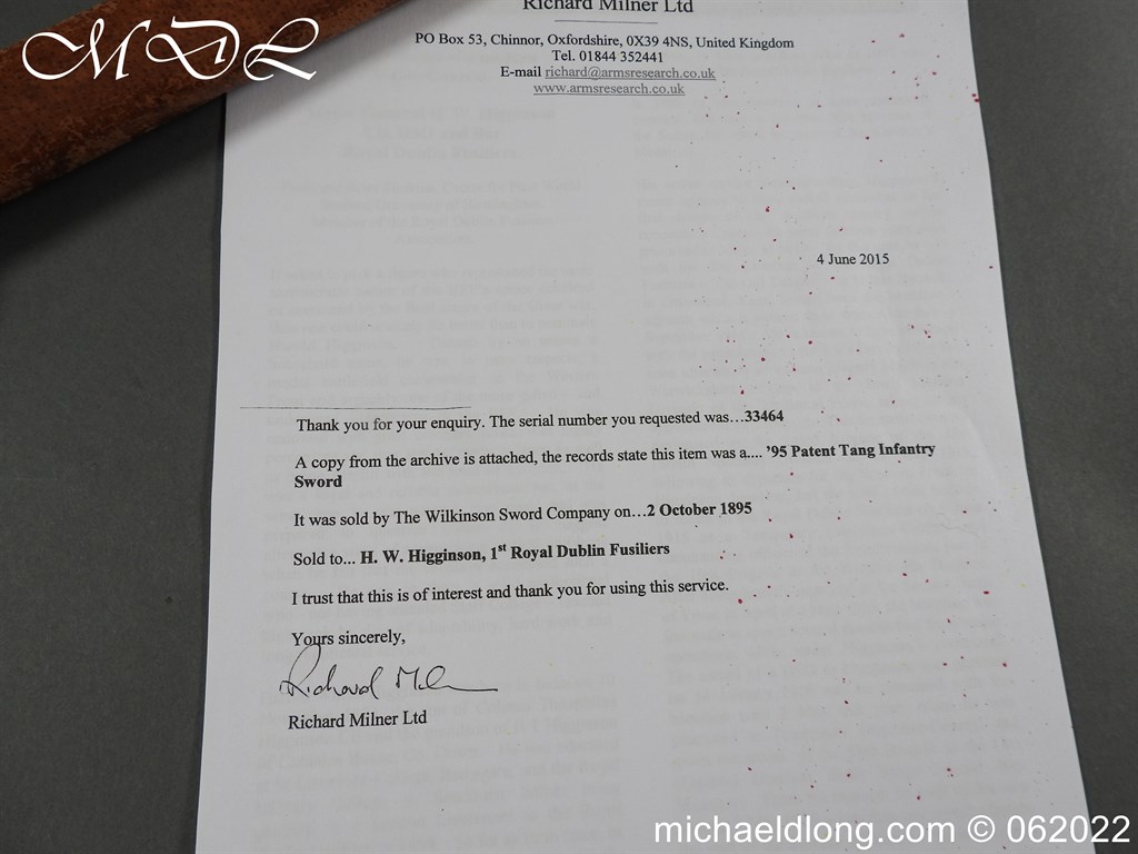 Wilkinson Patent Tang 1895P Officer’s Sword - Image 28