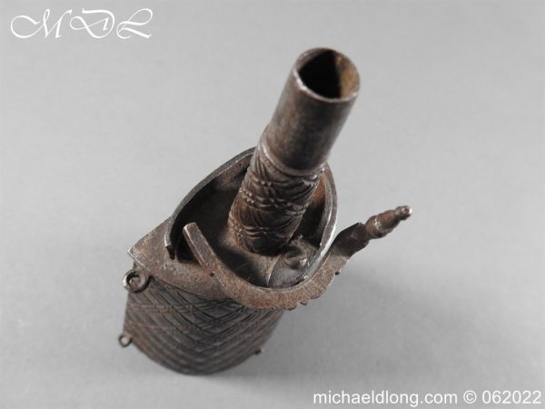michaeldlong.com 3001686 600x450 Italian Iron powder flask Early 17th Century