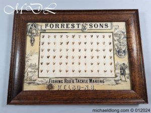 Antique Oak Framed Display of 72 Trout Flies Forrest of Kelso