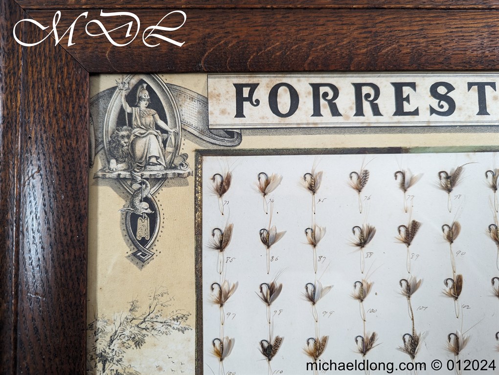 Antique Oak Framed Display of 72 Trout Flies Forrest of Kelso - Image 2