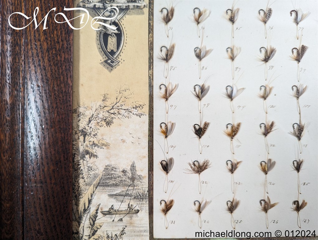 Antique Oak Framed Display of 72 Trout Flies Forrest of Kelso - Image 16