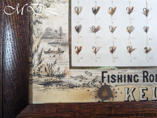 Antique Oak Framed Display of 72 Trout Flies Forrest of Kelso - Image 15