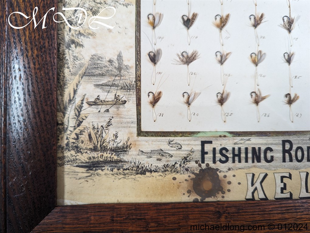 Antique Oak Framed Display of 72 Trout Flies Forrest of Kelso - Image 15