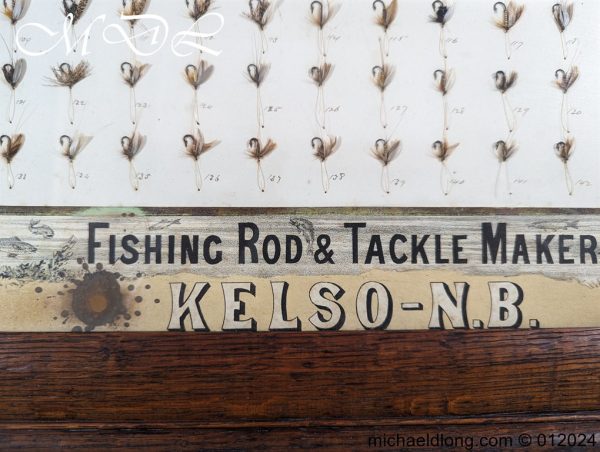 Antique Oak Framed Display of 72 Trout Flies Forrest of Kelso - Image 14