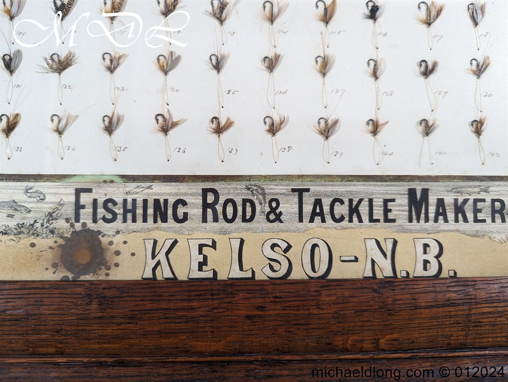 Antique Oak Framed Display of 72 Trout Flies Forrest of Kelso - Image 14