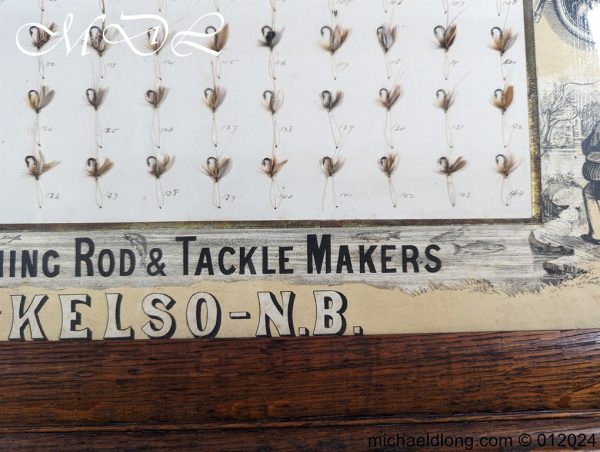 Antique Oak Framed Display of 72 Trout Flies Forrest of Kelso - Image 13