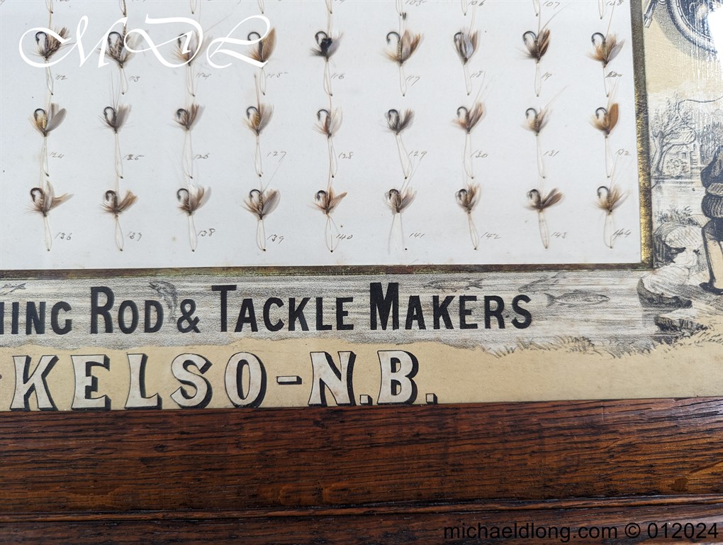 Antique Oak Framed Display of 72 Trout Flies Forrest of Kelso - Image 13