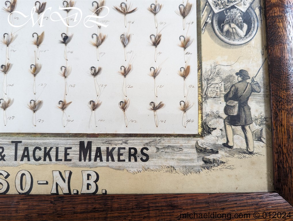 Antique Oak Framed Display of 72 Trout Flies Forrest of Kelso - Image 12