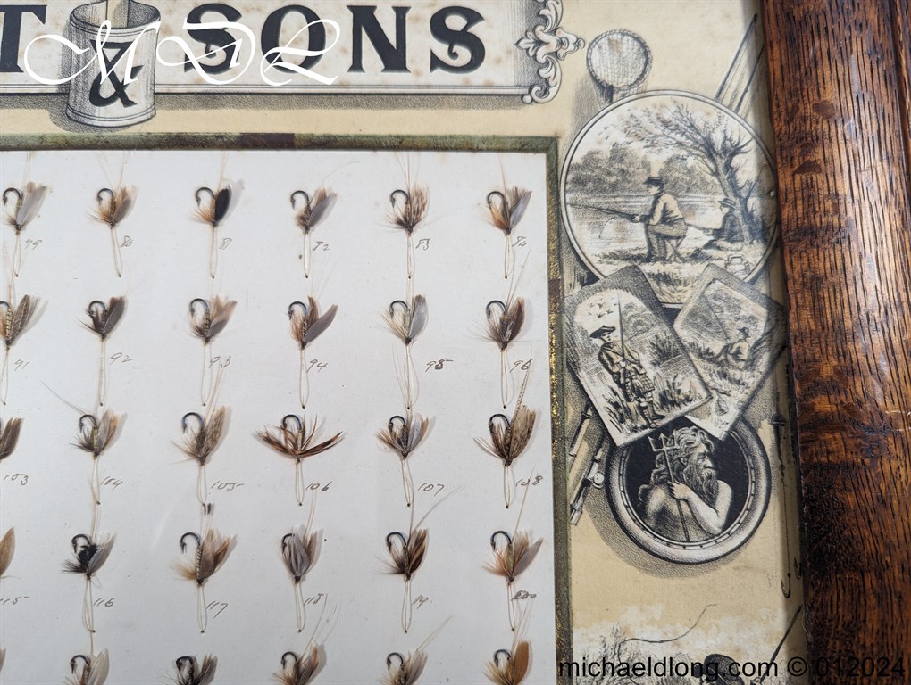 Antique Oak Framed Display of 72 Trout Flies Forrest of Kelso - Image 11