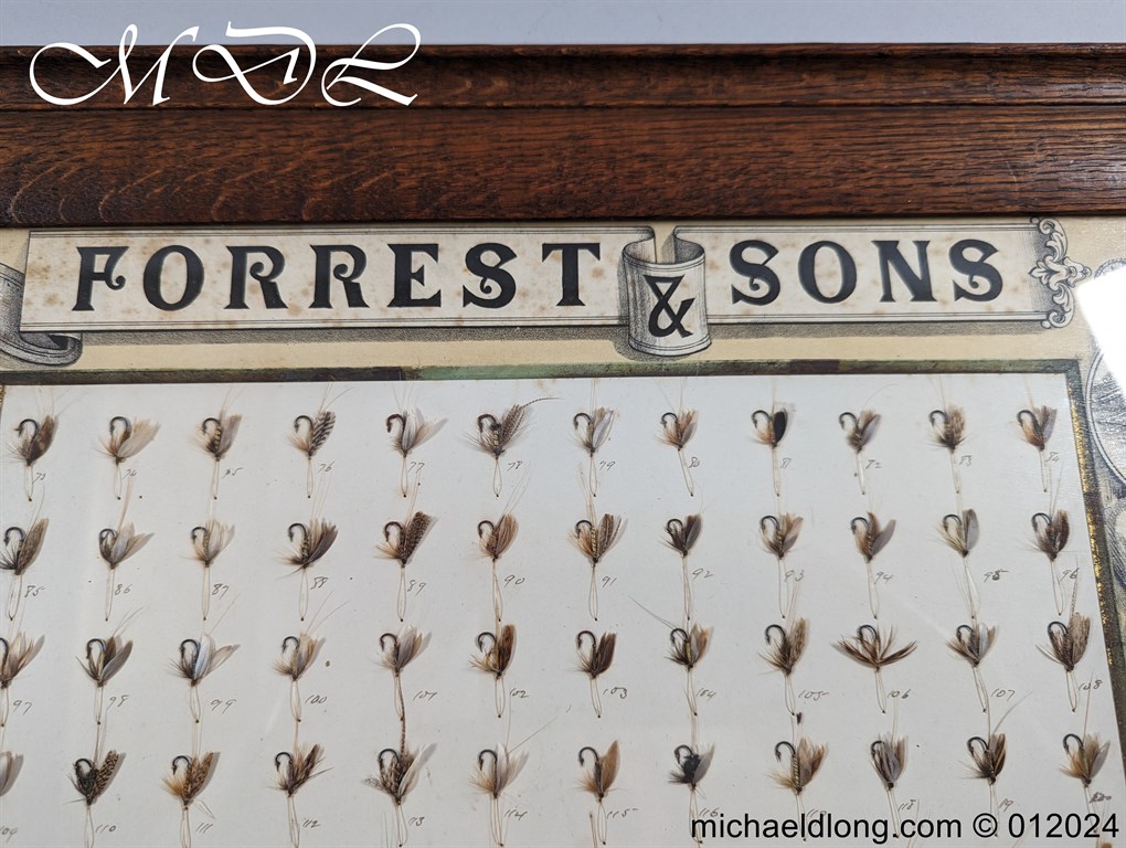 Antique Oak Framed Display of 72 Trout Flies Forrest of Kelso - Image 10