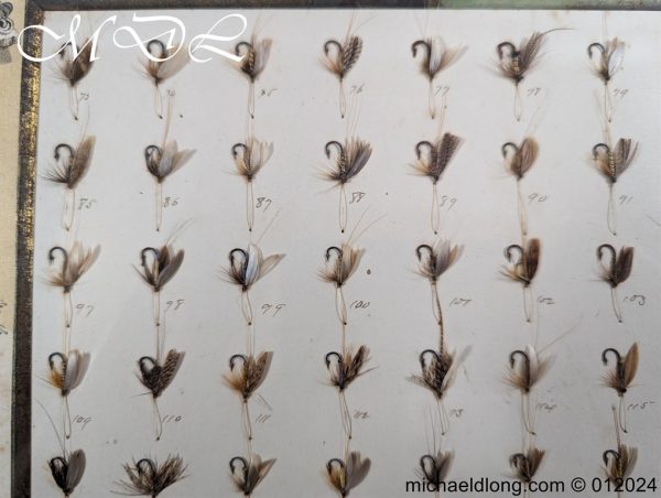 Antique Oak Framed Display of 72 Trout Flies Forrest of Kelso - Image 9