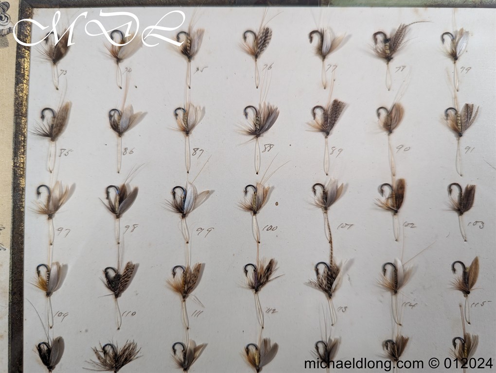 Antique Oak Framed Display of 72 Trout Flies Forrest of Kelso - Image 9