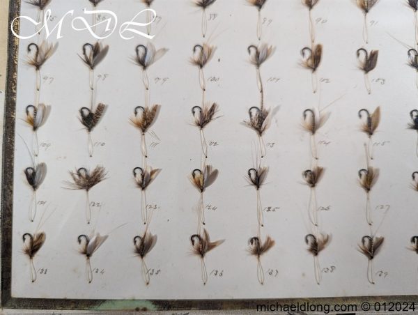Antique Oak Framed Display of 72 Trout Flies Forrest of Kelso - Image 8