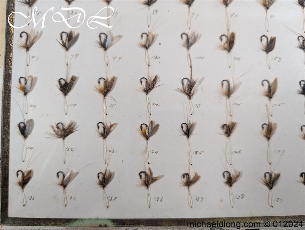 Antique Oak Framed Display of 72 Trout Flies Forrest of Kelso - Image 8