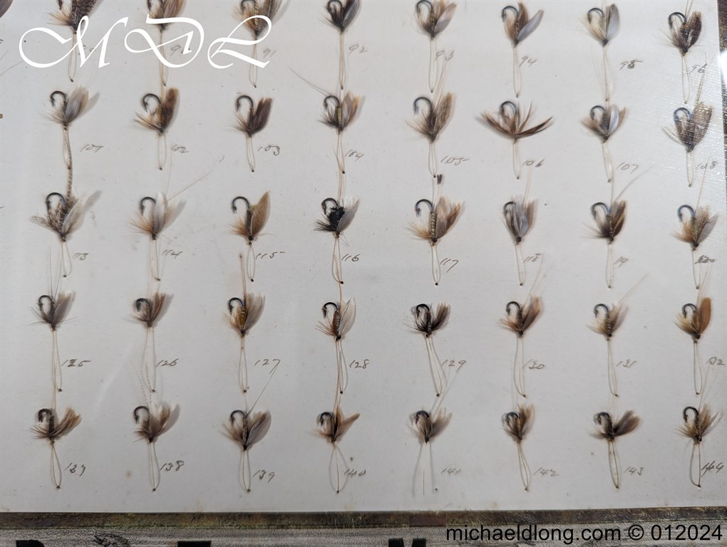 Antique Oak Framed Display of 72 Trout Flies Forrest of Kelso - Image 7