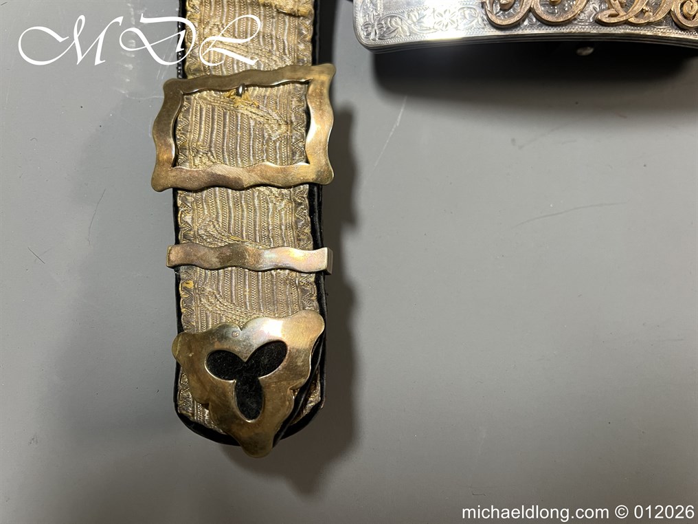 7th Royals Dragoon Guards Officers Hallmarked Silver Pouch and Cross Belt - Image 2