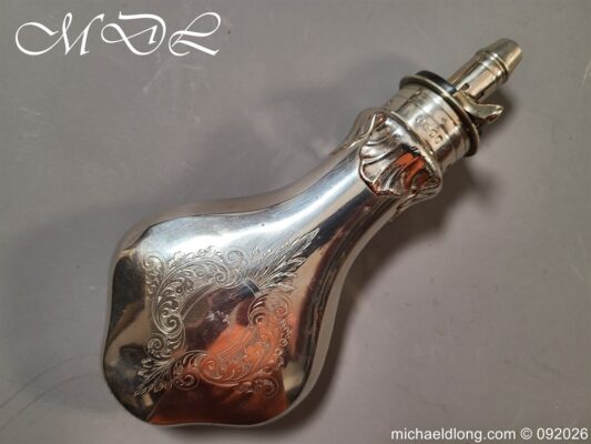 English 19c Silver-Plated Powder Flask by Dixon