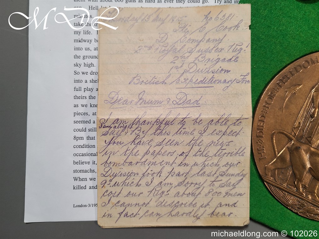 Royal Sussex Regiment WW1 Medal Group - Image 2